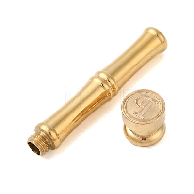 Golden Tone Brass Wax Seal Stamp Head with Bamboo Stick Shaped Handle STAM-K001-05G-P-1