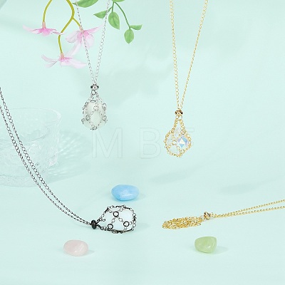 3Pcs 3 Style Brass Braided Macrame Pouch Empty Stone Holder for Pendant Necklaces Making NJEW-SZ0001-63-1