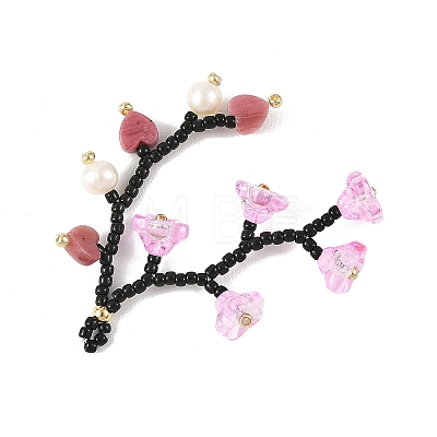 Glass Seed Beaded & Natural Rhodonite Big Pendants PALLOY-MZ01388-02-1