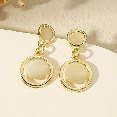 Alloy Cat Eye Flat Round Dangle Stud Earrings DU6919-1