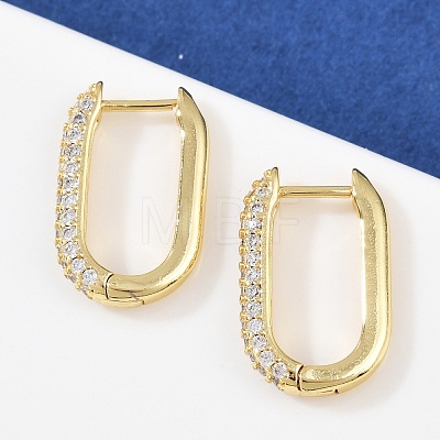 Oval Brass Micro Pave Clear Cubic Zirconia Hoop Earring X-EJEW-C152-04G-1