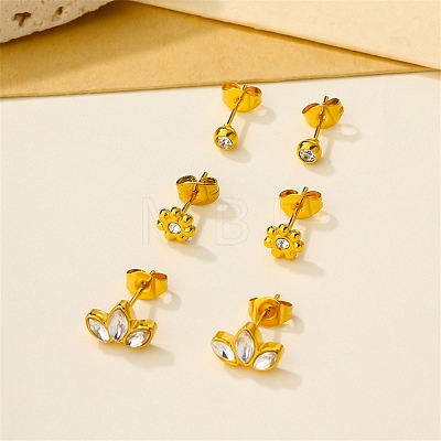 3 Pairs Valentine's Day 304 Stainless Steel & Crystal Rhinestone Stud Earrings for Women EJEW-G470-01G-1