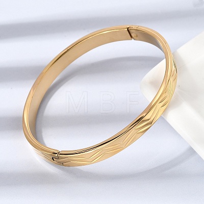 Chevron Engraved 304 Stainless Steel Hinged Bangles BJEW-D408-28G-1