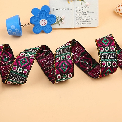 Ethnic Style Polyester Rhombus Jacquard Ribbon PW-WGF6E4C-01-1