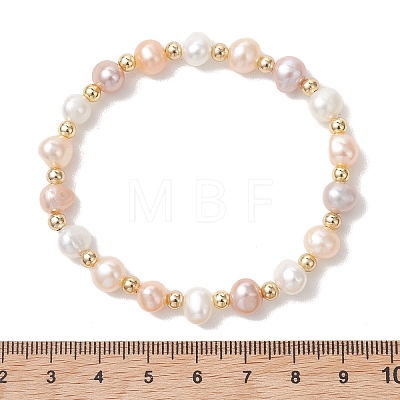 Natural Cultured Freshwater Pearl & Brass Beads Stretch Bracelets for Women BJEW-JB13519-1