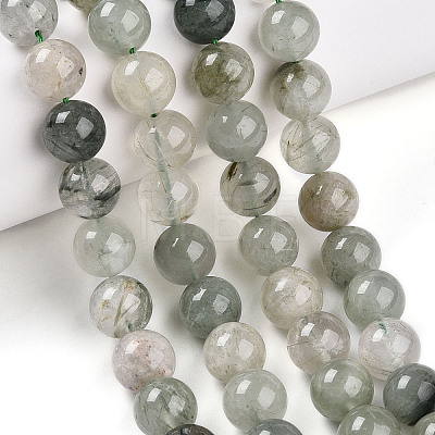 Natural Green Rutilated Quartz Round Beads Strands G-T140-10mm-02-1