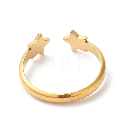 Ion Plating(IP) 304 Stainless Steel Double Star Open Cuff Ring for Women X-RJEW-K245-27G-1