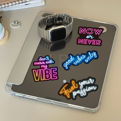 50Pcs Inspirational Neon Light Theme Cartoon English Word Paper Sticker Label Set DIY-G076-03-1
