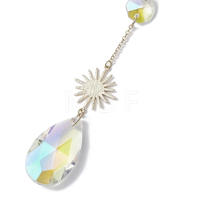 Glass Crystal Balls & Brass Sun Moon Pendant Ornament HJEW-JM02158-1