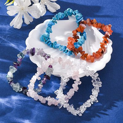 Chips Gemstone Beaded Stretch Bracelets X-BJEW-JB01826-1