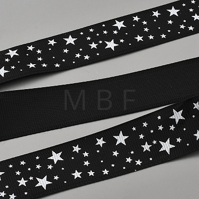 100 Yards Polyester Star Print Grosgrain Ribbon OCOR-WH0085-62-1