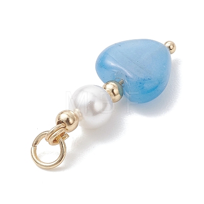 Natural Mashan Jade & Red Jasper & Sodalite & Rose Quartz & Howlite & Green Aventurine Pendants with Round Shell Pearl PALLOY-JF04996-1