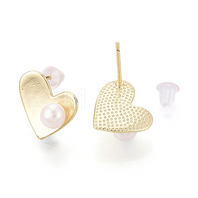 Brass & Natural Pearl Stud Earrings PEAR-N020-WX01-1