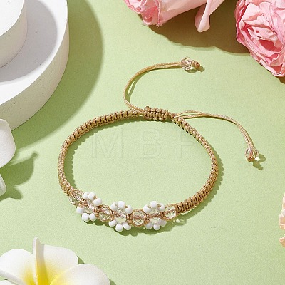 Flower Glass Braided Bead Bracelets BJEW-JB11077-02-1