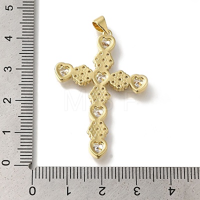 Cross Rack Plating Brass Micro Pave Clear Cubic Zirconia Pendant KK-U019-17G-02-1