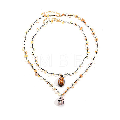 Natural Shell Pendant Double Layer Necklaces for Women WG62FB0-01-1