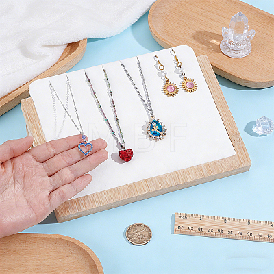 Rectangle Wooden Slant Back Jewelry Display Stands with Imitation Leather Mat for Earrings Necklaces ODIS-WH0079-114A-1