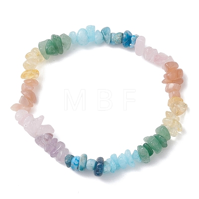 Chakra Natural Rose Quartz & Green Aventurine & Sunstone & Lavender Amethyst & Citrine & Apatite & White Jade Chip Beads Stretch Bracelets for Women BJEW-JB13113-1