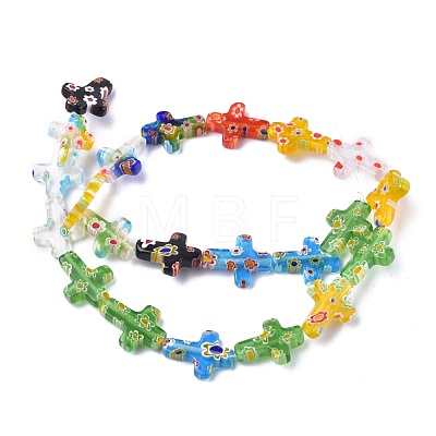 Cross Handmade Millefiori Glass Beads Strands LK-R004-31-1