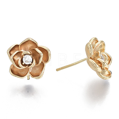 Brass Clear Cubic Zirconia Stud Earring Findings KK-N232-10-NF-1