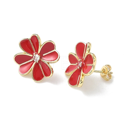 Flower Brass Enamel Stud Earrings EJEW-C177-01G-01-1