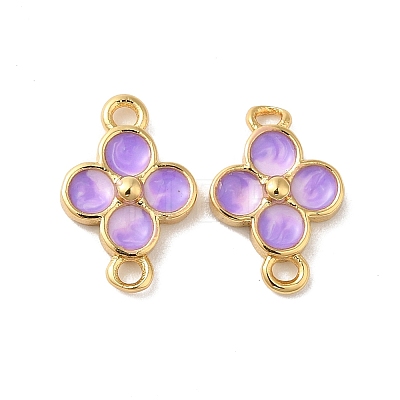 Rack Plating Brass Medium Purple Enamel Flower Links Connector Charms KK-G504-02G-1