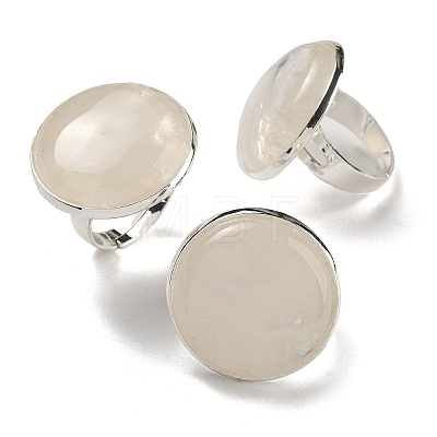 Natural Quartz Crystal Round Adjustable Rings RJEW-K371-09S-29-1