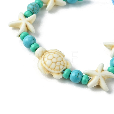 Turtle & Starfish Dyed Synthetic Turquoise Slider Bracelets BJEW-JB10279-01-1