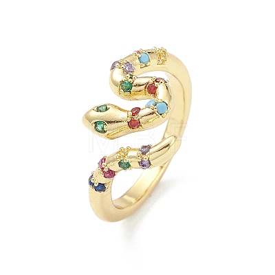 Colorful Cubic Zirconia Snake Open Cuff Ring RJEW-K240-08G-01-1