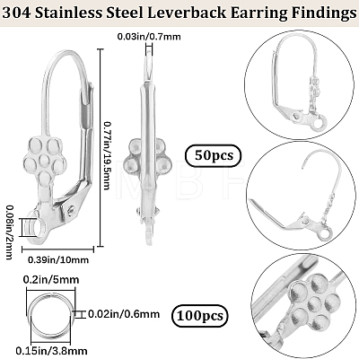 Beebeecraft 50Pcs 304 Stainless Steel Leverback Earring Findings DIY-BBC0001-59-1