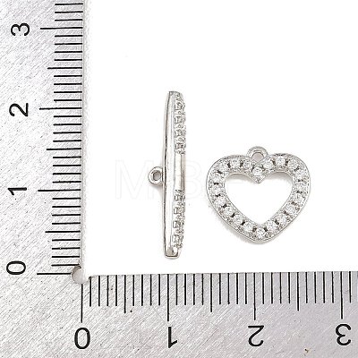 Heart Brass Micro Pave Clear Cubic Zirconia Toggle Clasps KK-G548-37P-1