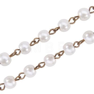 Handmade Round Glass Pearl Beads Chains for Necklaces Bracelets Making AJEW-JB00035-02-1
