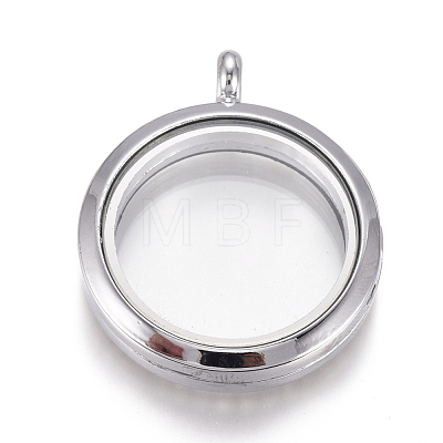 Flat Round Alloy Rhinestone Magnetic Locket Pendants PALLOY-WH0069-01-P-1