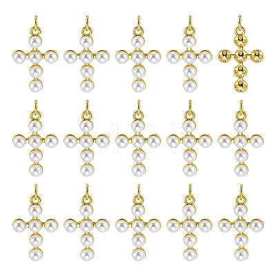 16Pcs Brass Plastic Imitation Pearls Pendants KK-PH0015-44-1