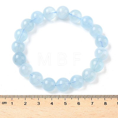 Natural Aquamarine Round Bead Stretch Bracelets for Men Women BJEW-U034-01A-04-1