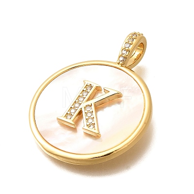 Rack Plating Brass Micro Pave Clear Cubic Zirconia Pendants with Shell KK-M309-42G-K-1