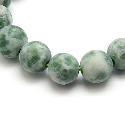 Frosted Natural Green Spot Jasper Round Bead Strands G-M064-8mm-10-1