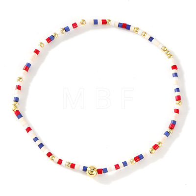 Bohemian Glass Seed Beads & Brass Stretch Bracelets for Women TI8364-3-1