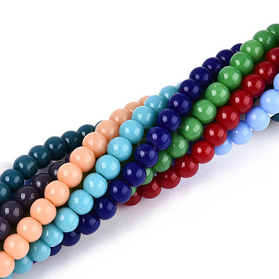 Opaque Solid Color Glass Beads Strands GLAA-N058-4mm-A01-1