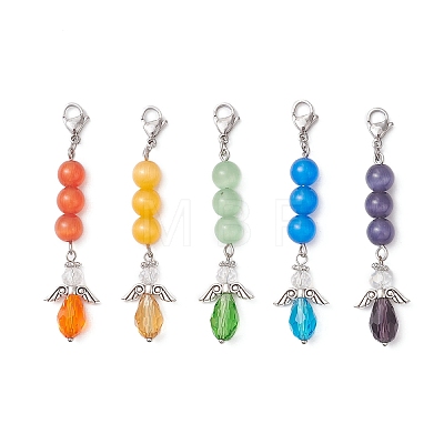 Angel Alloy & Glass & Cat Eye Pendants Decorations HJEW-TA00441-1