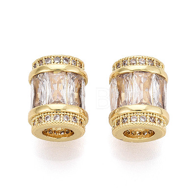 Brass Micro Pave Cubic Zirconia Beads KK-P237-02G-1