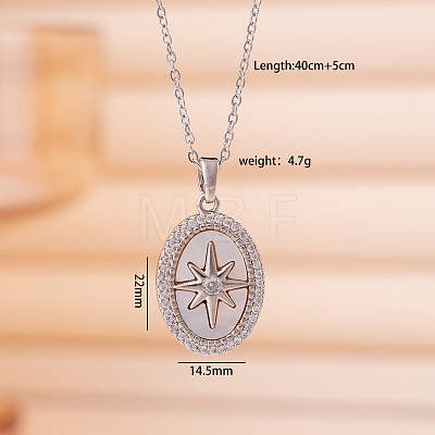 Brass Micro Pave Clear Cubic Zirconia with Natural White Shell Pendant 304 Stainless Steel Cable Chain Necklaces for Women WGAF233-06-1