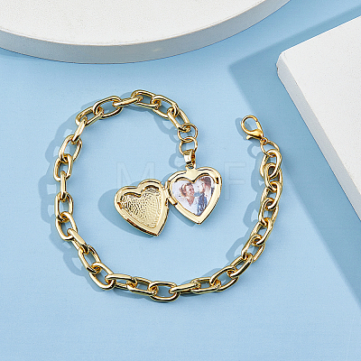 4Pcs Brass Locket Heart Charm Bracelets BJEW-HS00015-1
