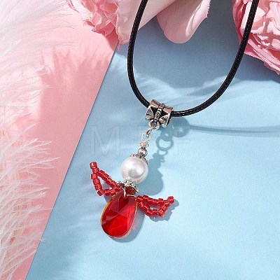 Angel Glass Sead Beaded Wing Pendant Necklaces NJEW-MZ00090-1