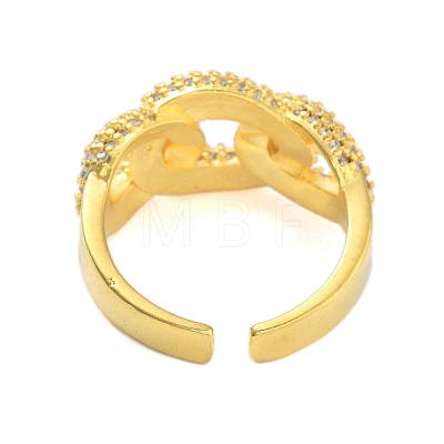 Oval Curb Chain Clear Cubic Zirconia Open Cuff Ring RJEW-L120-008G-1