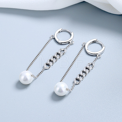 925 Sterling Silver Round with Curb Chain Hoop Earrings FS-WG0D558-01-1