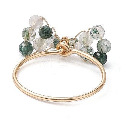 3Pcs 3 Styles Bowknot Natural Apatite & Moss Agate & Amethyst Beaded Finger Rings Sets RJEW-TA00148-1