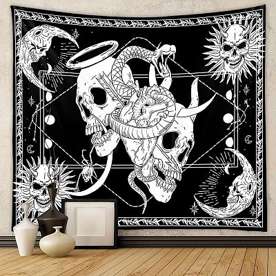 Snake & Skull Pattern Polyester Wall Hanging Tapestry SNAK-PW0001-45B-04-1