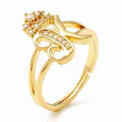 Clear Cubic Zirconia Initial Letter with Crown Adjustable Ring RJEW-M139-17K-1