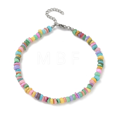 Natural Dyed Freshwater Shell Colorful Nuggets Beaded Anklets for Women AJEW-AN00717-1